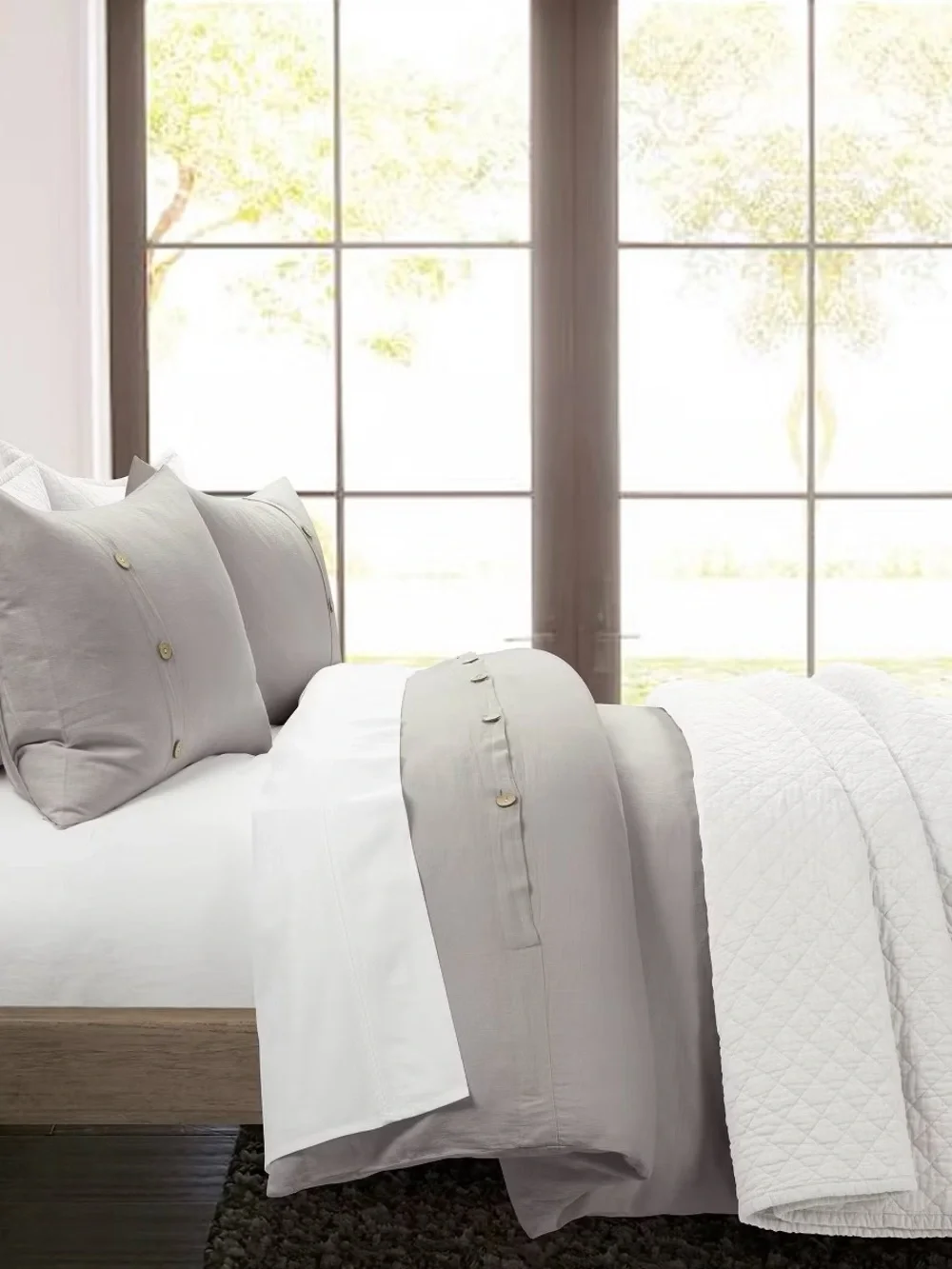 Lush Décor Belgian Flax Linen Cotton Blend Duvet Cover Set Gray Full/Queen 3PC